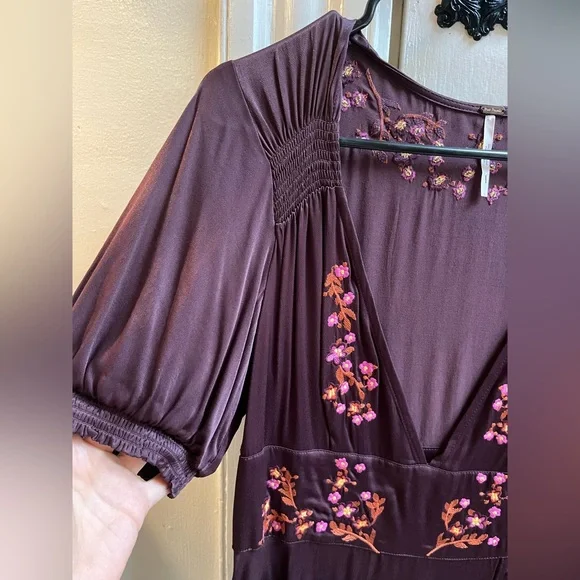 Free People Vintage Stardust Satin Plum Mini Dress with Embroidered Details - Picture 5 of 11